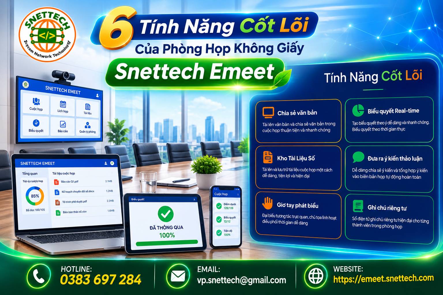 6 T&iacute;nh Năng Cốt L&otilde;i Của Ph&ograve;ng Họp Kh&ocirc;ng Giấy Snettech Emeet Định H&igrave;nh Văn Ph&ograve;ng Số Hiện Đại