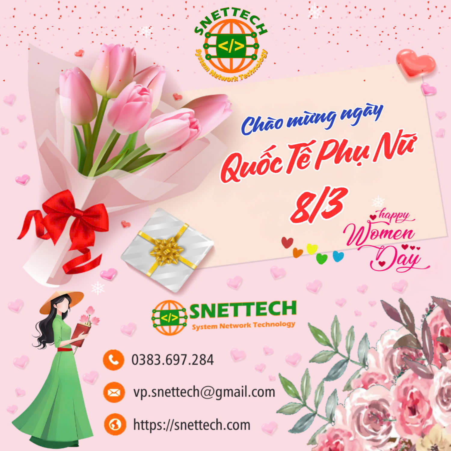 Ch&uacute;c Mừng Ng&agrave;y Quốc Tế Phụ Nữ 8/3: Snettech Gửi Trọn Tri &Acirc;n Đến Một Nửa Thế Giới