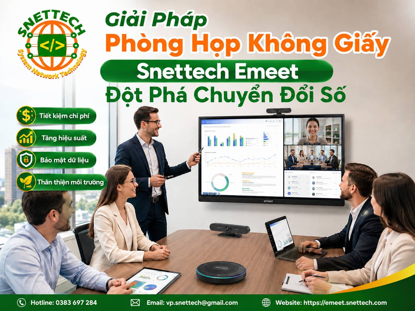 Giải Ph&aacute;p Ph&ograve;ng Họp Kh&ocirc;ng Giấy Snettech Emeet Đột Ph&aacute; Chuyển Đổi Số