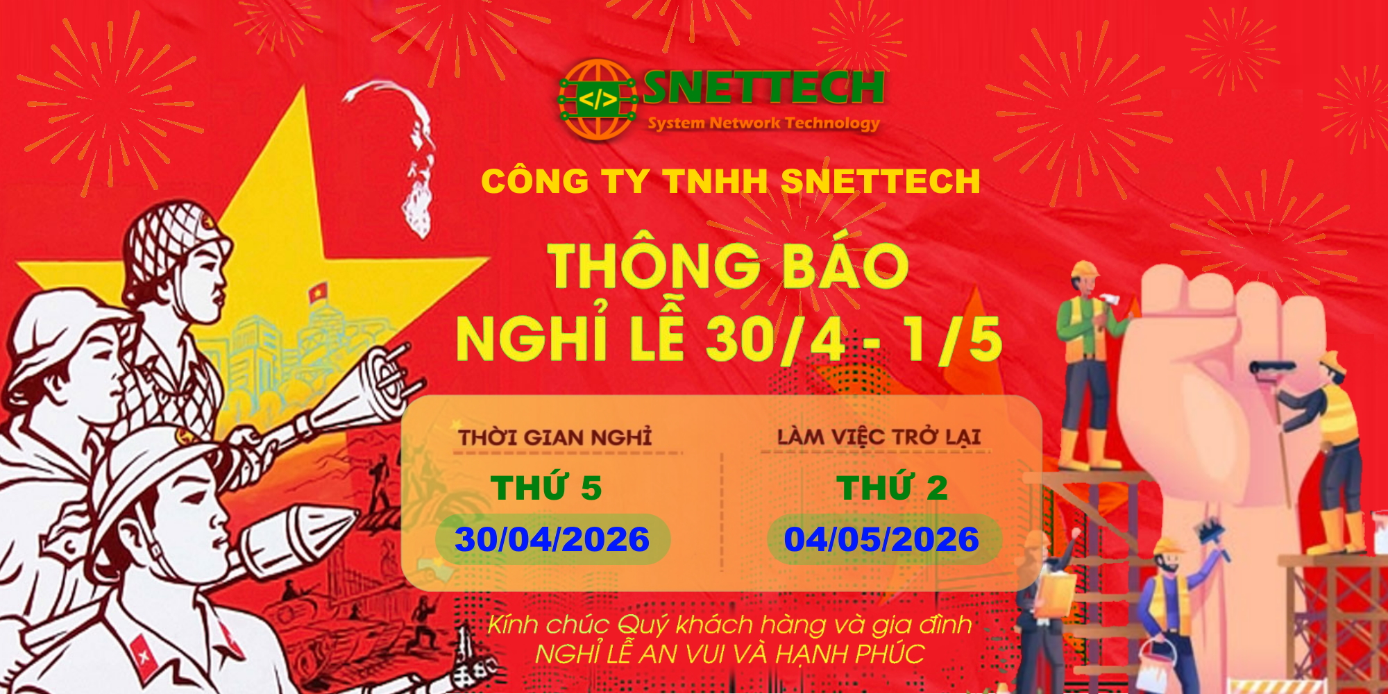 Th&ocirc;ng b&aacute;o lịch nghỉ lễ 30/4-1/5 năm 2026