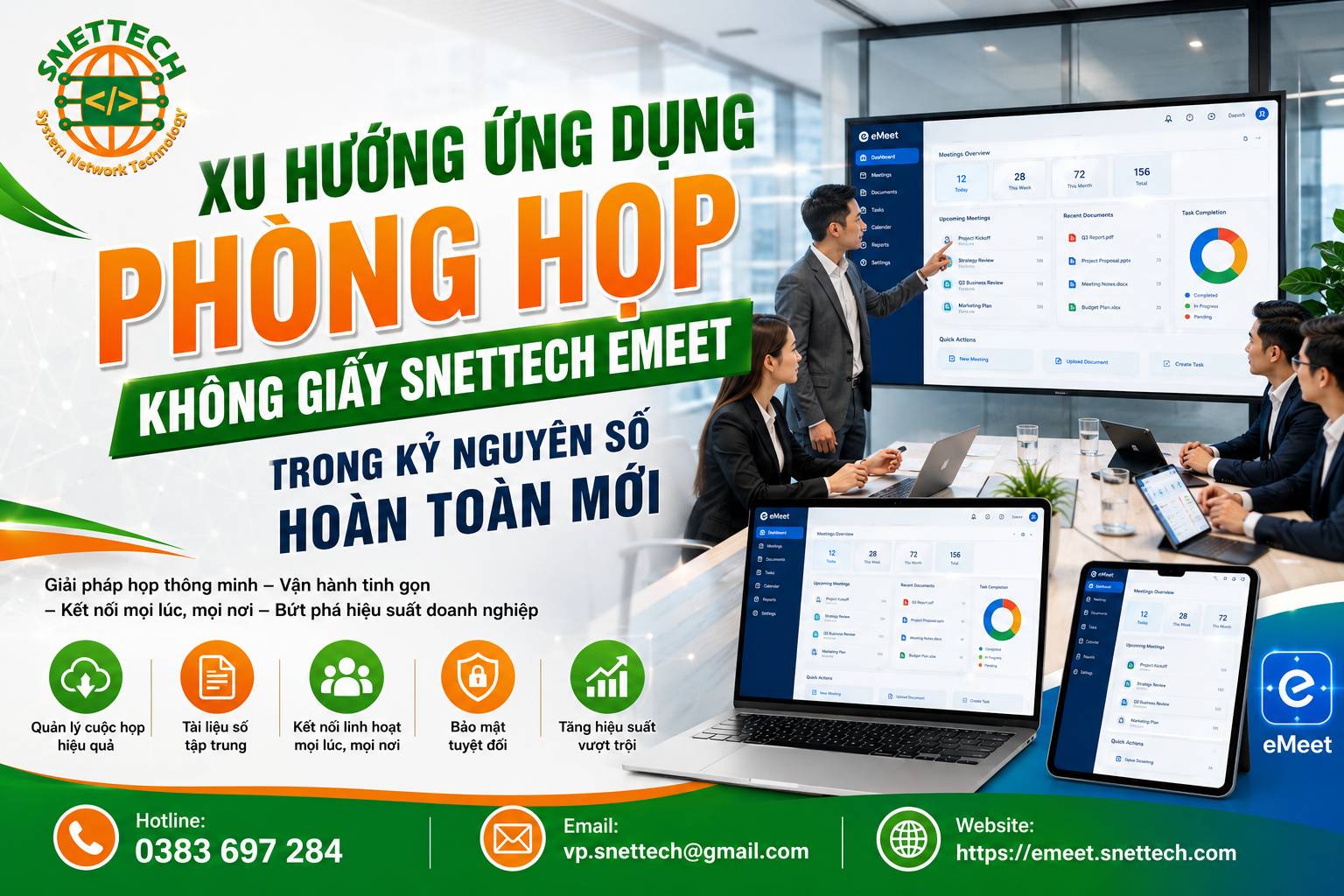 Xu Hướng Ứng Dụng Ph&ograve;ng Họp Kh&ocirc;ng Giấy Snettech Emeet Trong Kỷ Nguy&ecirc;n Số Ho&agrave;n To&agrave;n Mới