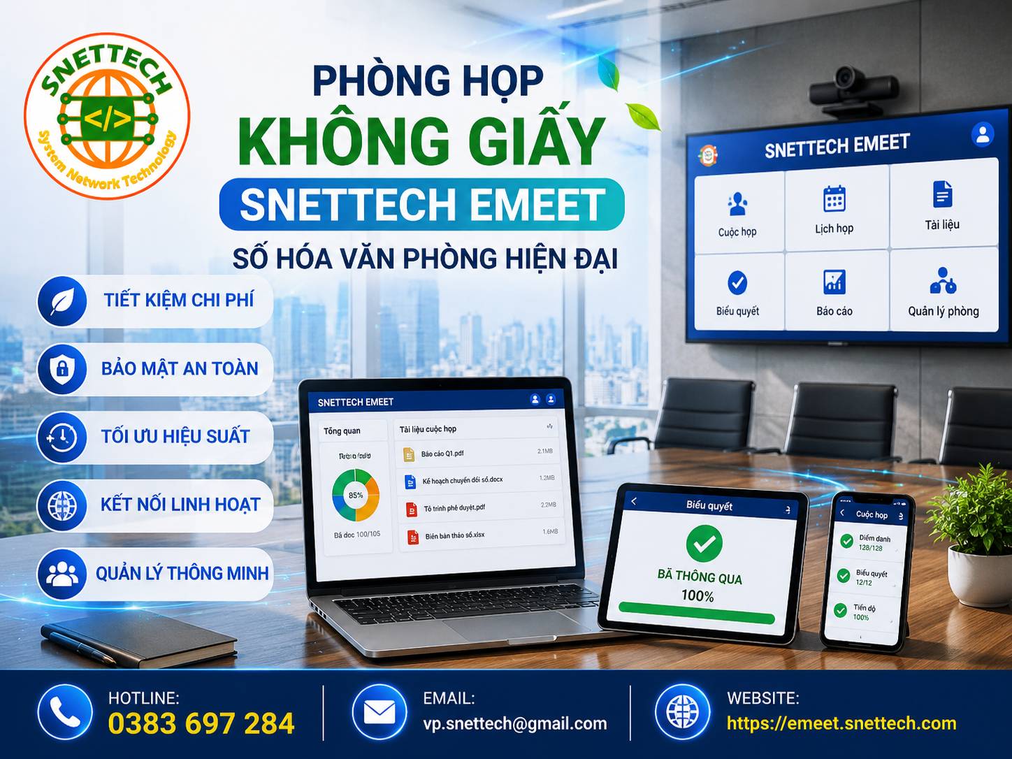 Phòng họp không giấy Snettech Emeet - Giải pháp thông minh số hóa văn phòng hiện đại