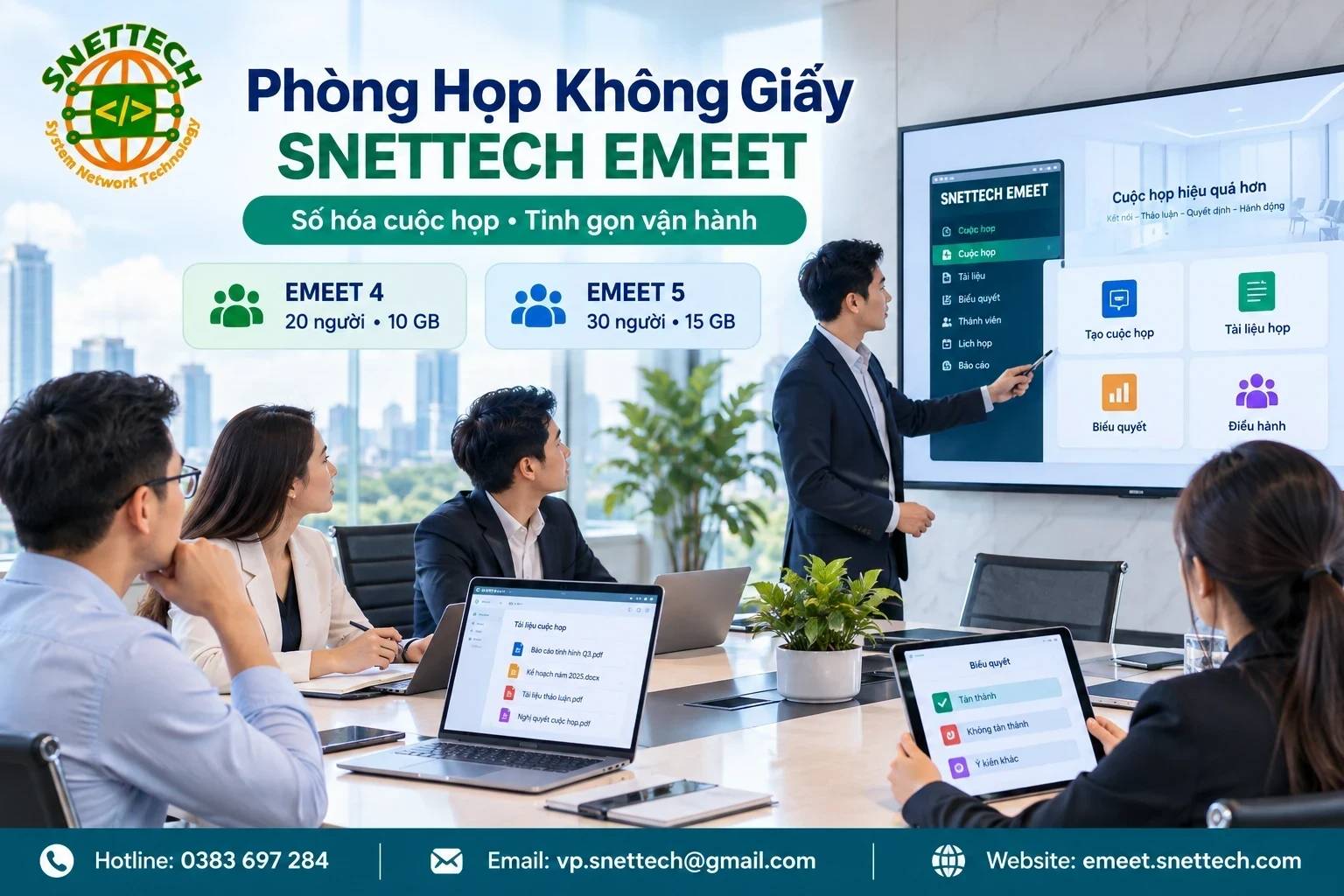 Phòng họp không giấy Snettech Emeet hỗ trợ doanh nghiệp chuyển đổi số hiệu quả, tối ưu chi phí
