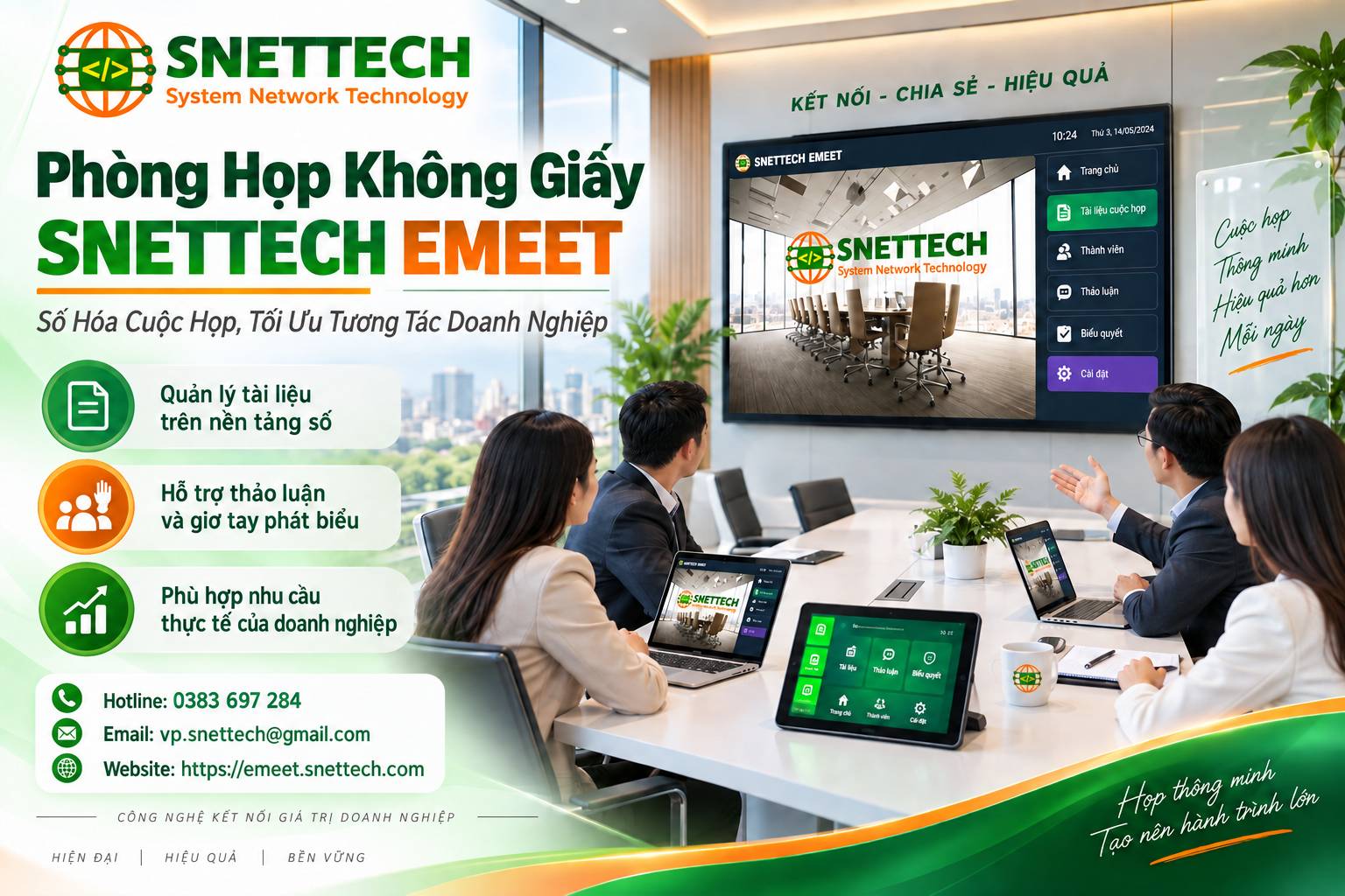 Phòng họp không giấy Snettech Emeet giúp doanh nghiệp số hóa tài liệu, tối ưu hóa quy trình