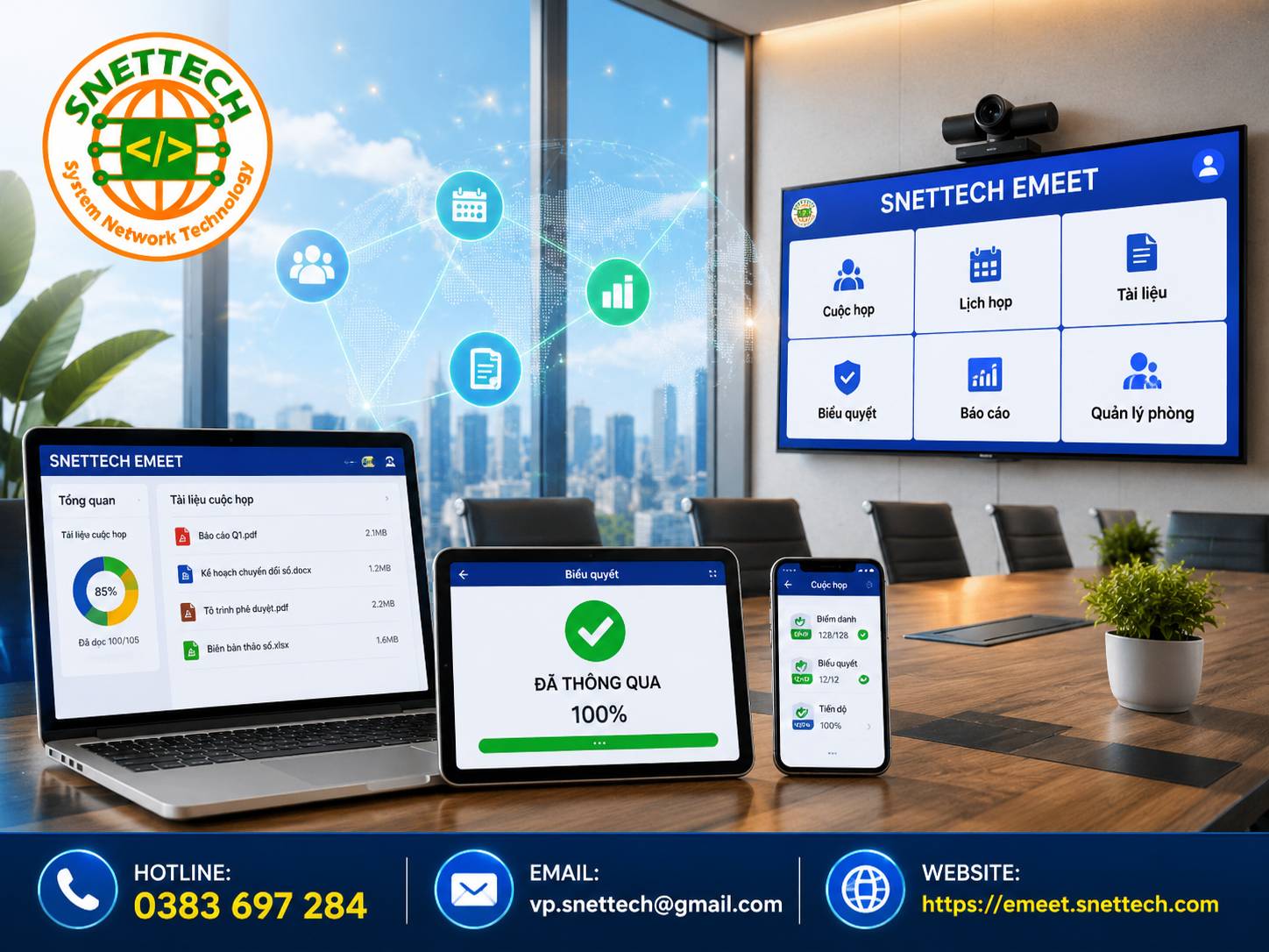 Tính năng thông minh của phần mềm phòng họp không giấy Snettech Emeet