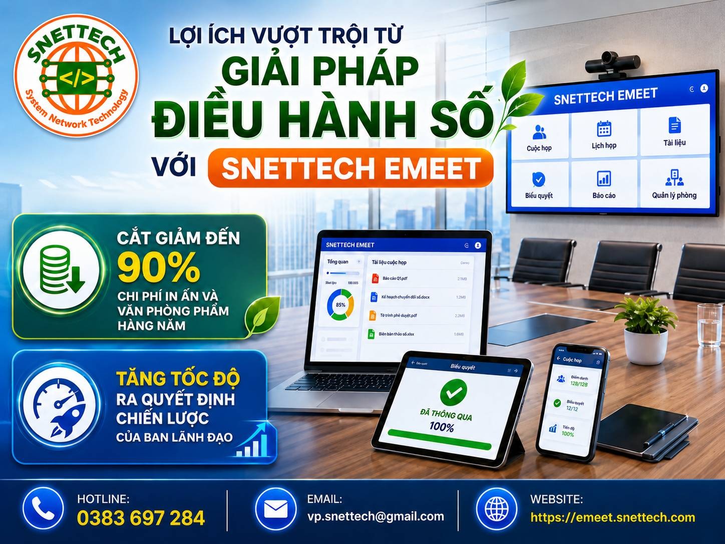 Giải pháp điều hành số với Snettech Emeet mang lại nhiều lợi ích vượt trội 