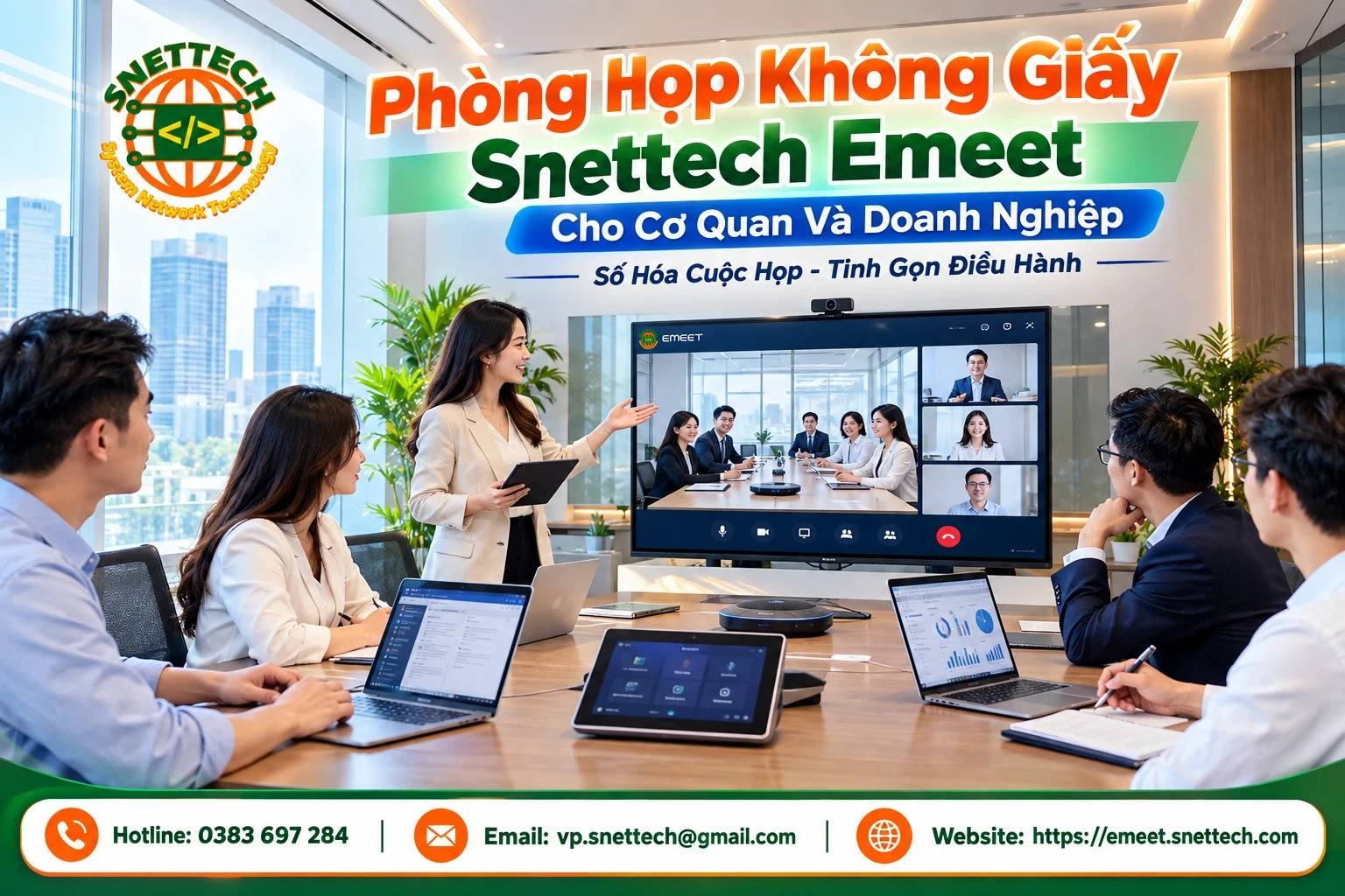 Phòng Họp Không Giấy Với SNETTECH EMEET - Giải pháp chuyển đổi số linh hoạt tối ưu chi phí cho cơ quan doanh nghiệp 