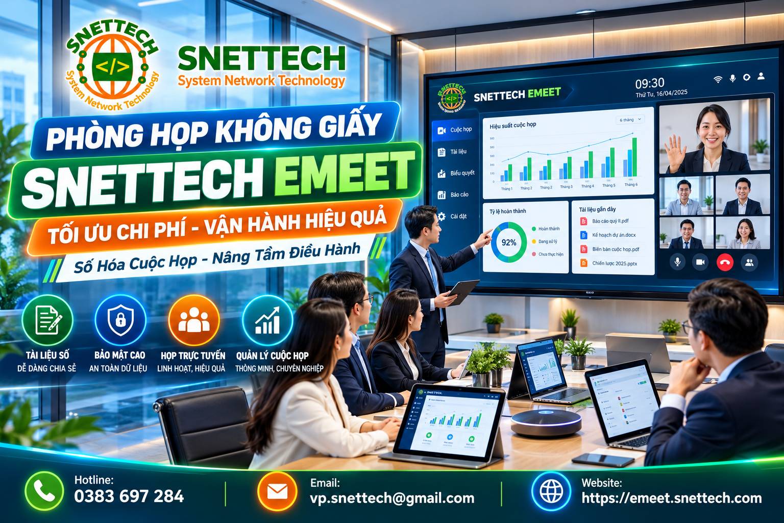 Phòng họp không giấy tờ SNETTECH EMEET - Số hóa cuộc họp - Nâng tầm điều hành - Nâng cao hiệu quả 