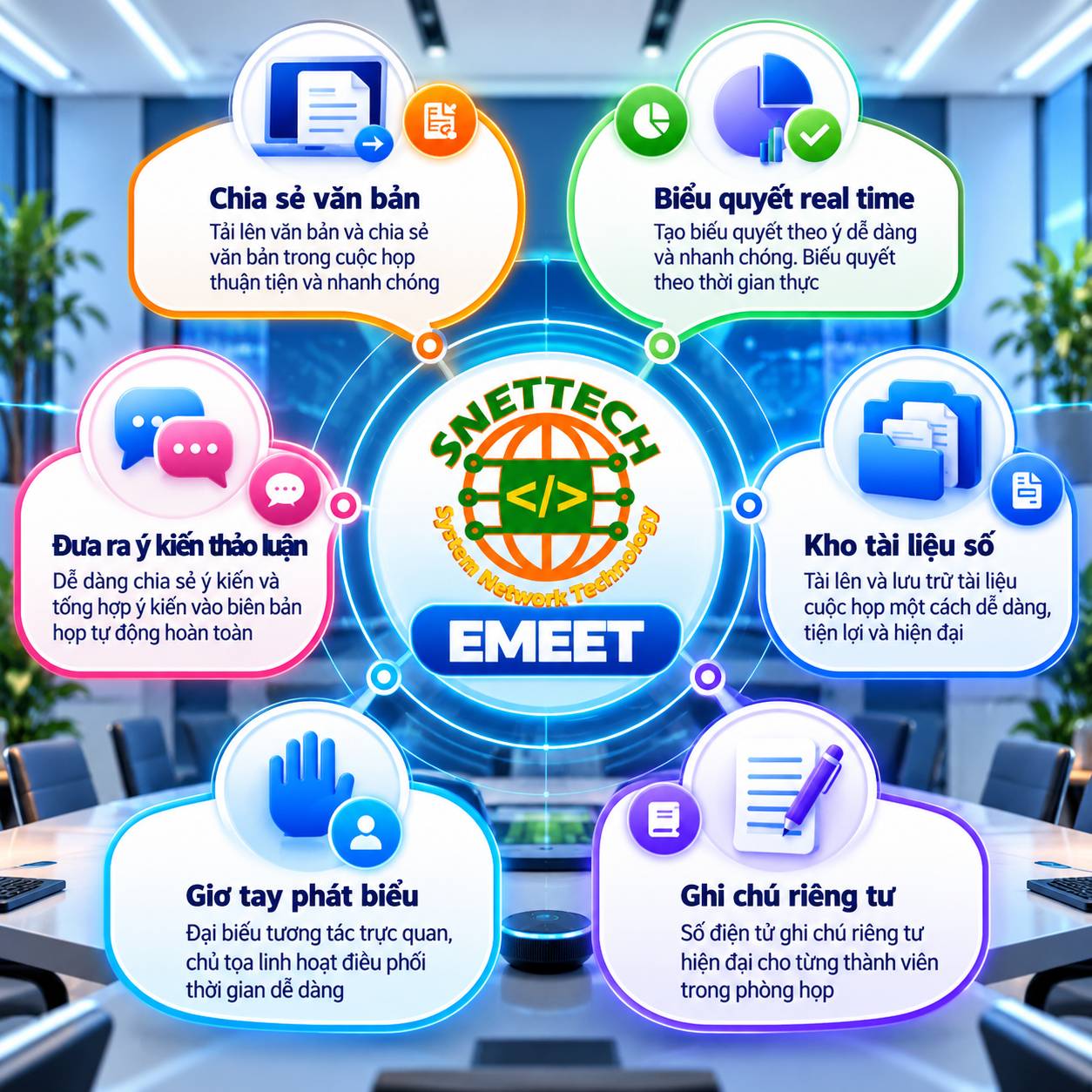 6 tính năng cốt lõi của phần mềm phòng họp không giấy SNETTECH EMEET