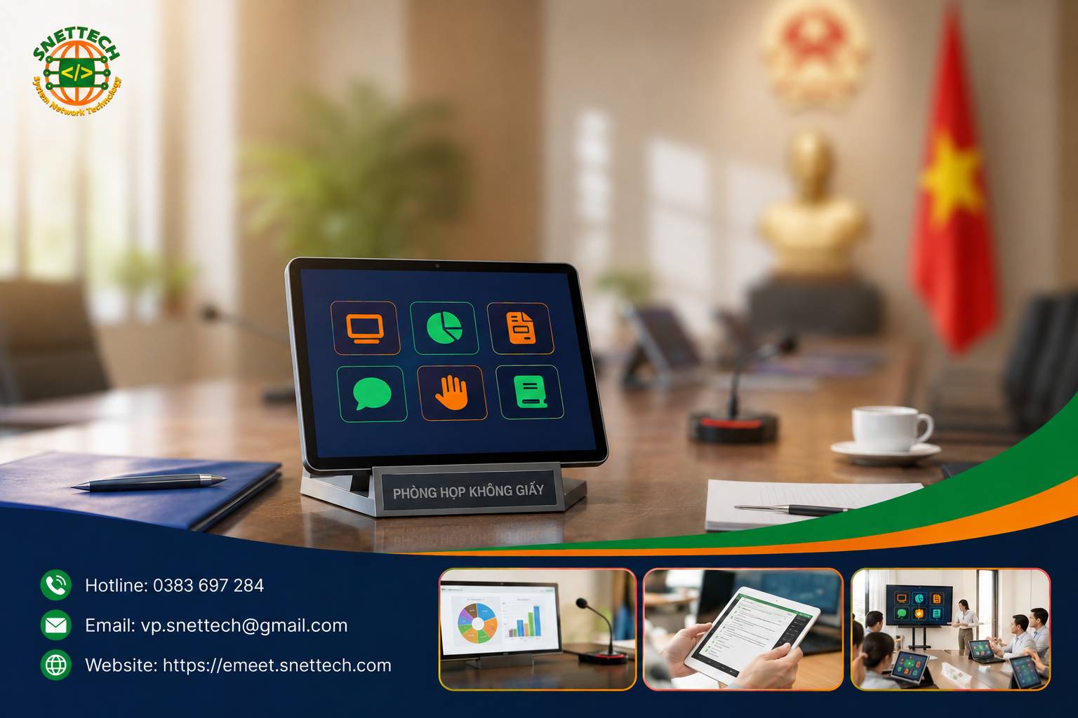 p phòng họp không giấy Snettech Emeet - Lựa chọn số hóa chuyên biệt tối ưu điều hành hành chính công