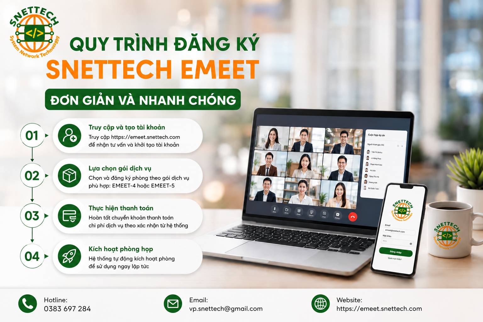 Quy trình đăng ký Snettech Emeet nhanh chóng và đơn giản 