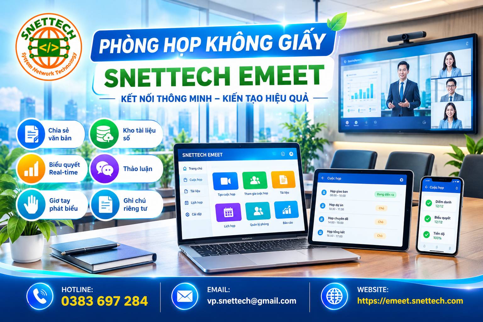 Snettech Emeet cắt giảm tối đa chi phí in ấn tài liệu nhằm thúc đẩy quá trình chuyển đổi số văn phòng toàn diện