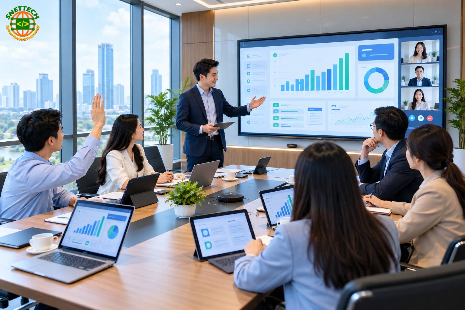 Giải pháp quản lý tài liệu thông minh tích hợp sẵn trong Phòng họp không giấy SNETTECH EMEET cho cơ quan, doanh nghiệp cho phép người dùng dễ dàng tra cứu dữ liệu thời gian thực mà không cần in ấn