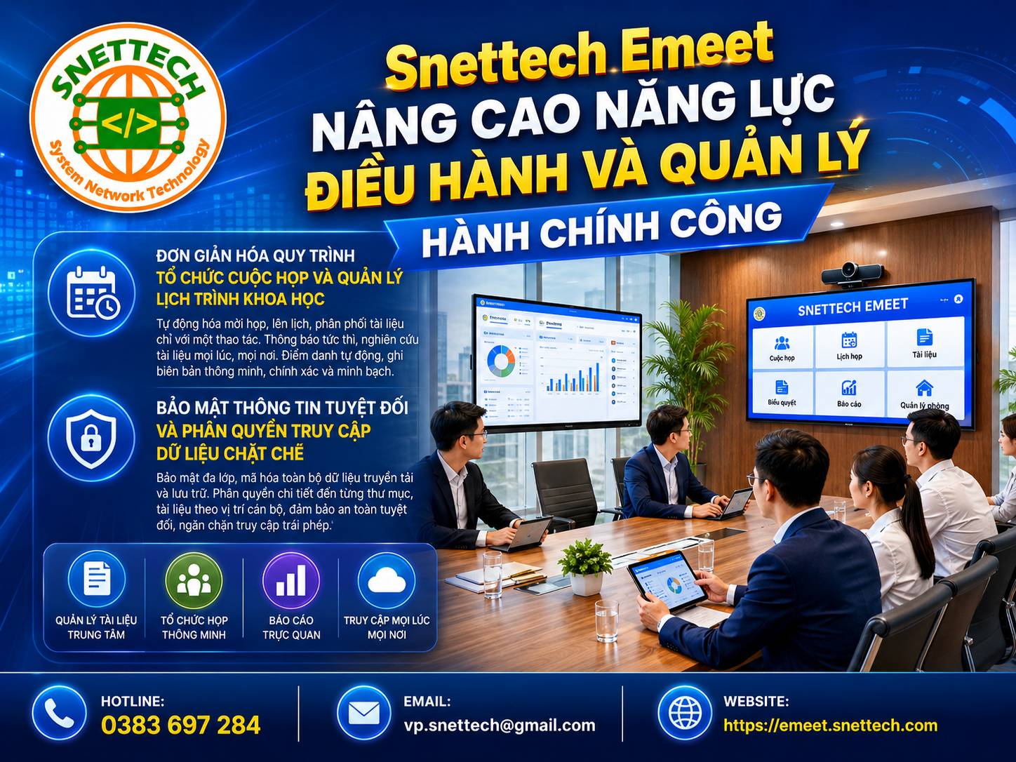 Snettech Emeet - Giải pháp phòng họp không giấy thông minh giúp tối ưu hóa hiệu suất và giảm áp lực giấy tờ 