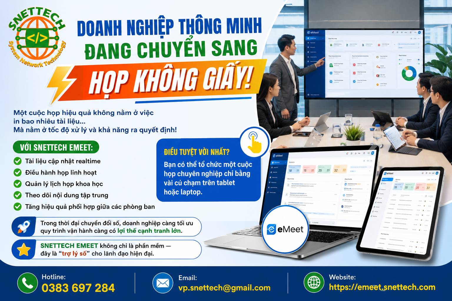 Phần mềm Snettech Emeet tự động hóa quy trình thông minh 
