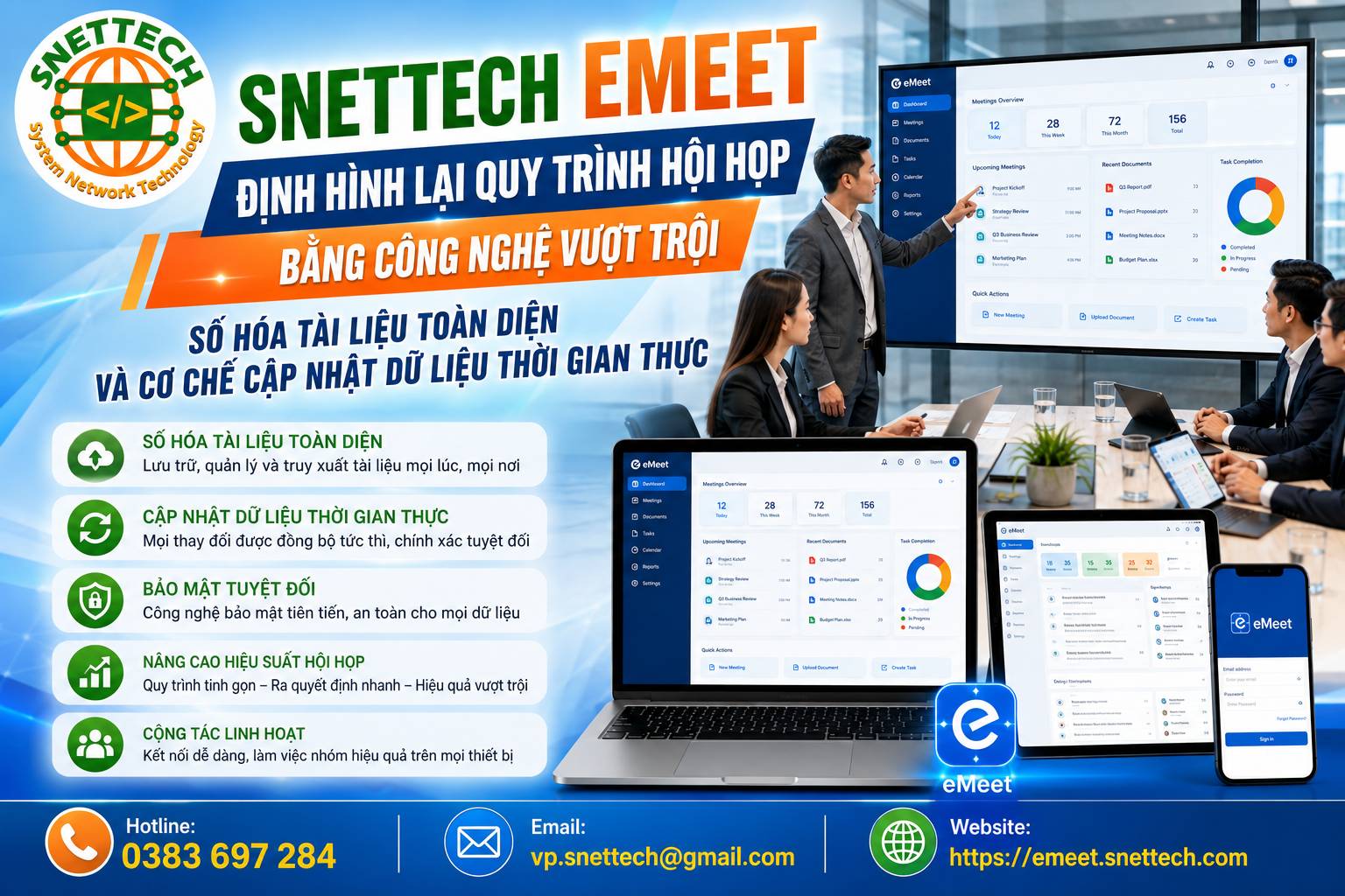 Giải pháp phòng họp không giấy Snettech Emeet - Bước đi chiến lược hướng tới tương lai phát triển bền vững và toàn diện