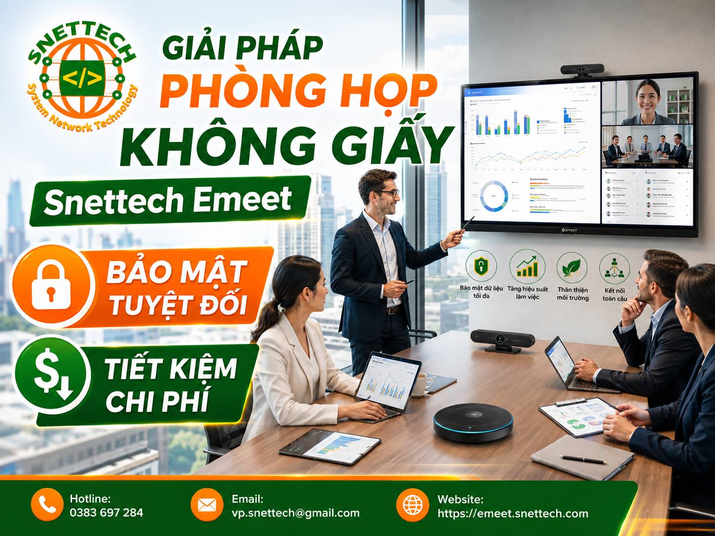 Snettech Emeet - Giải pháp phòng họp không giấy đột phá - Bảo mật cao tiết kiệm chi phí 