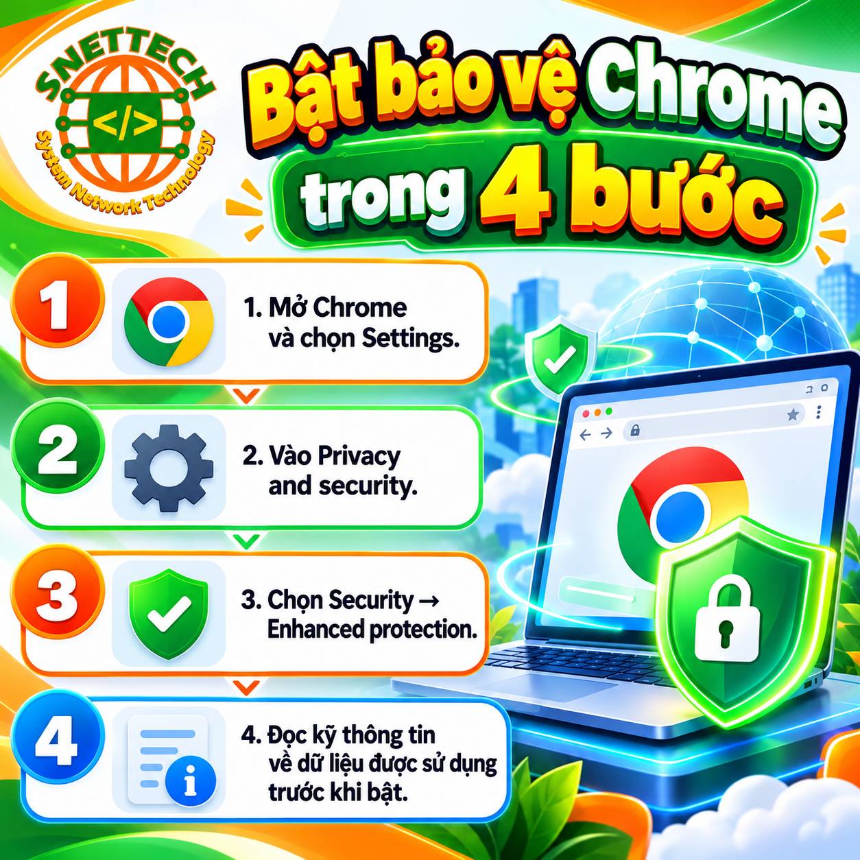 Các bước bật Enhanced Protection trong Google Chrome để tăng cường bảo vệ khi duyệt web
