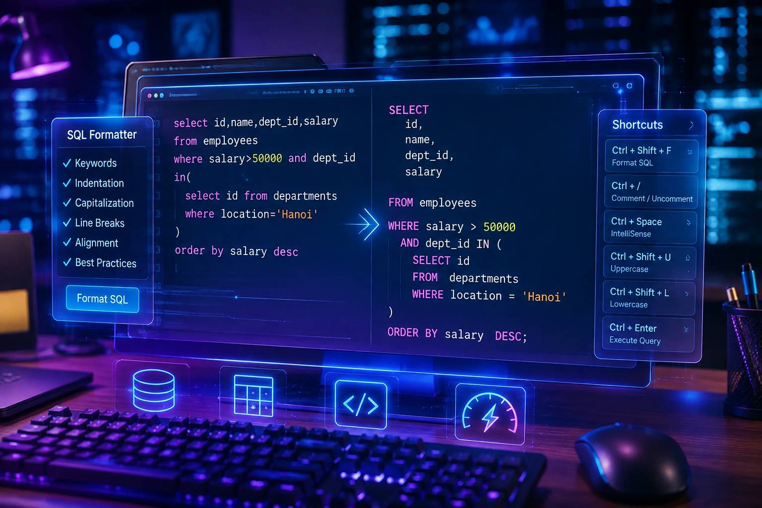 SQL Formatter Và Shortcuts 