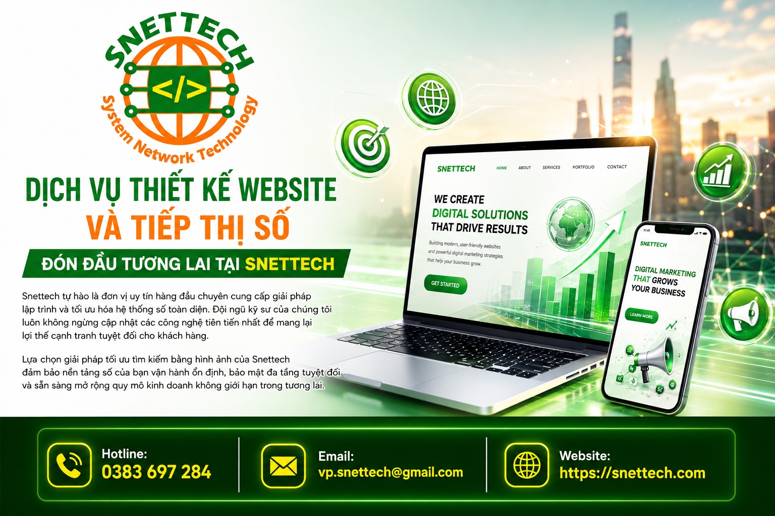 Dịch vụ thiết kế website & tiếp thị số đón đầu tương lai tại Snettech