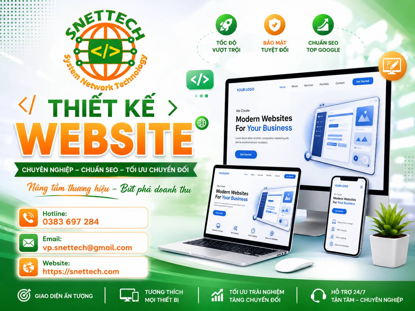 Dịch vụ thiết kế webiste tối ưu đón đầu kỷ nguyên AI tại Snettech