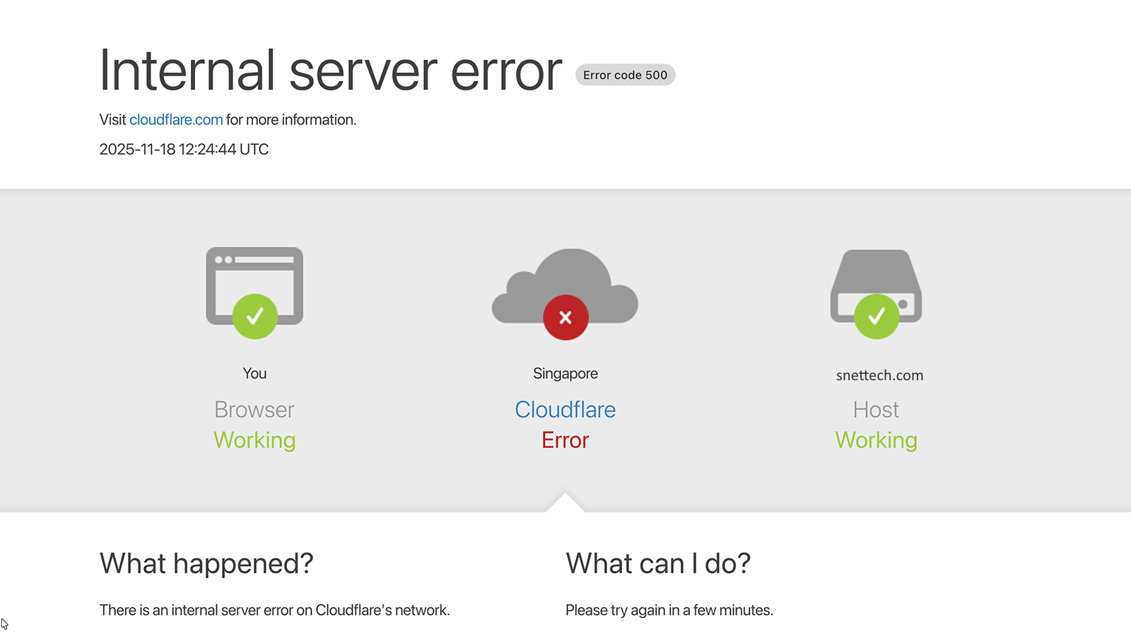 Snettech không thể truy cập khi Cloudflare gặp sự cố