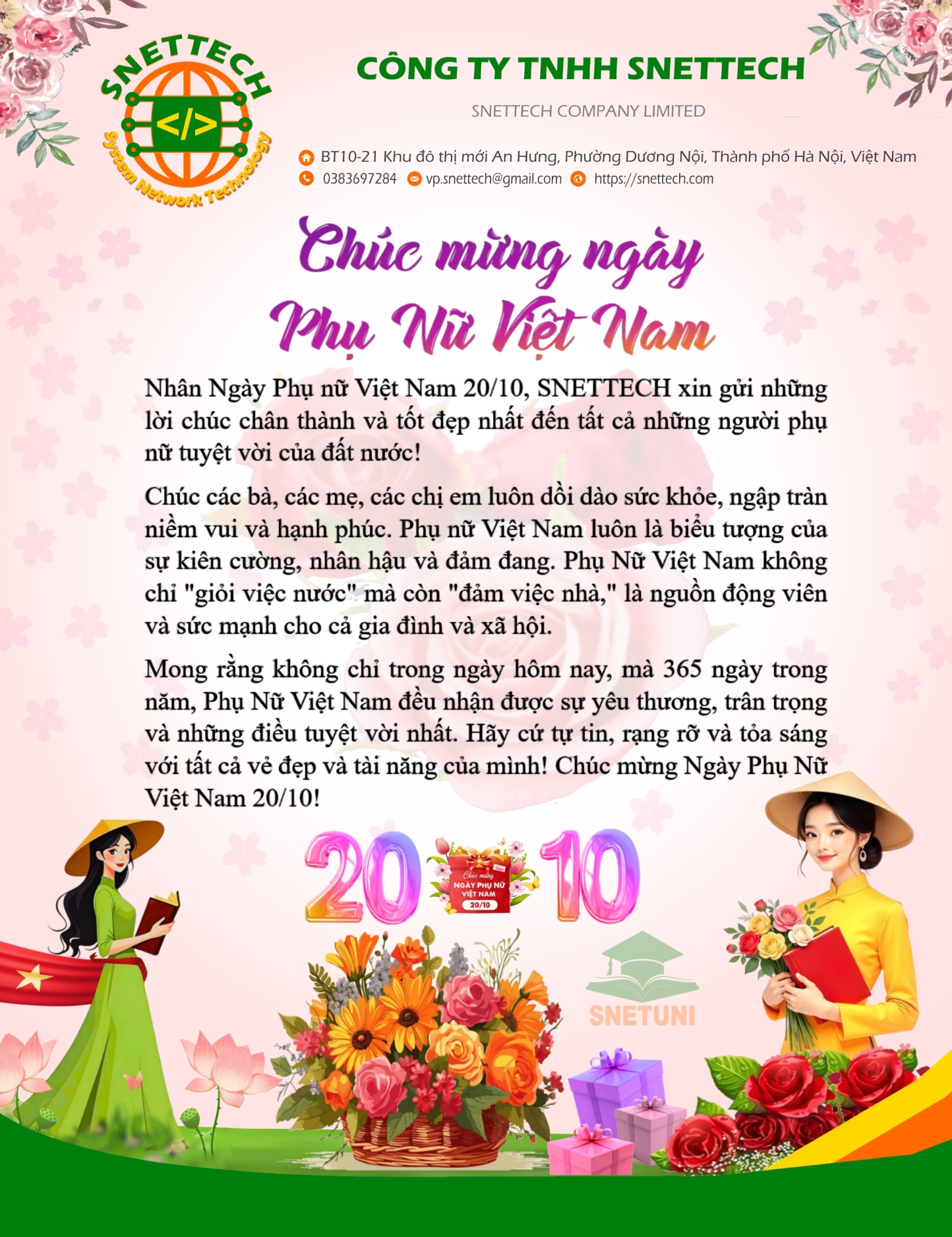 SNETTECH chúc mừng Ngày Phụ Nữ Việt Nam 20/10/2025