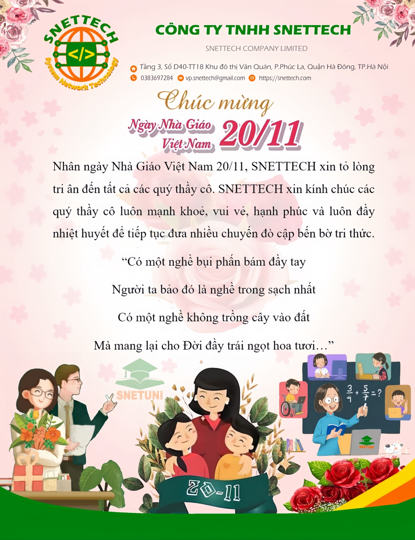 SNETTECH chúc mừng ngày Nhà Giáo Việt Nam 20/11 năm 2024