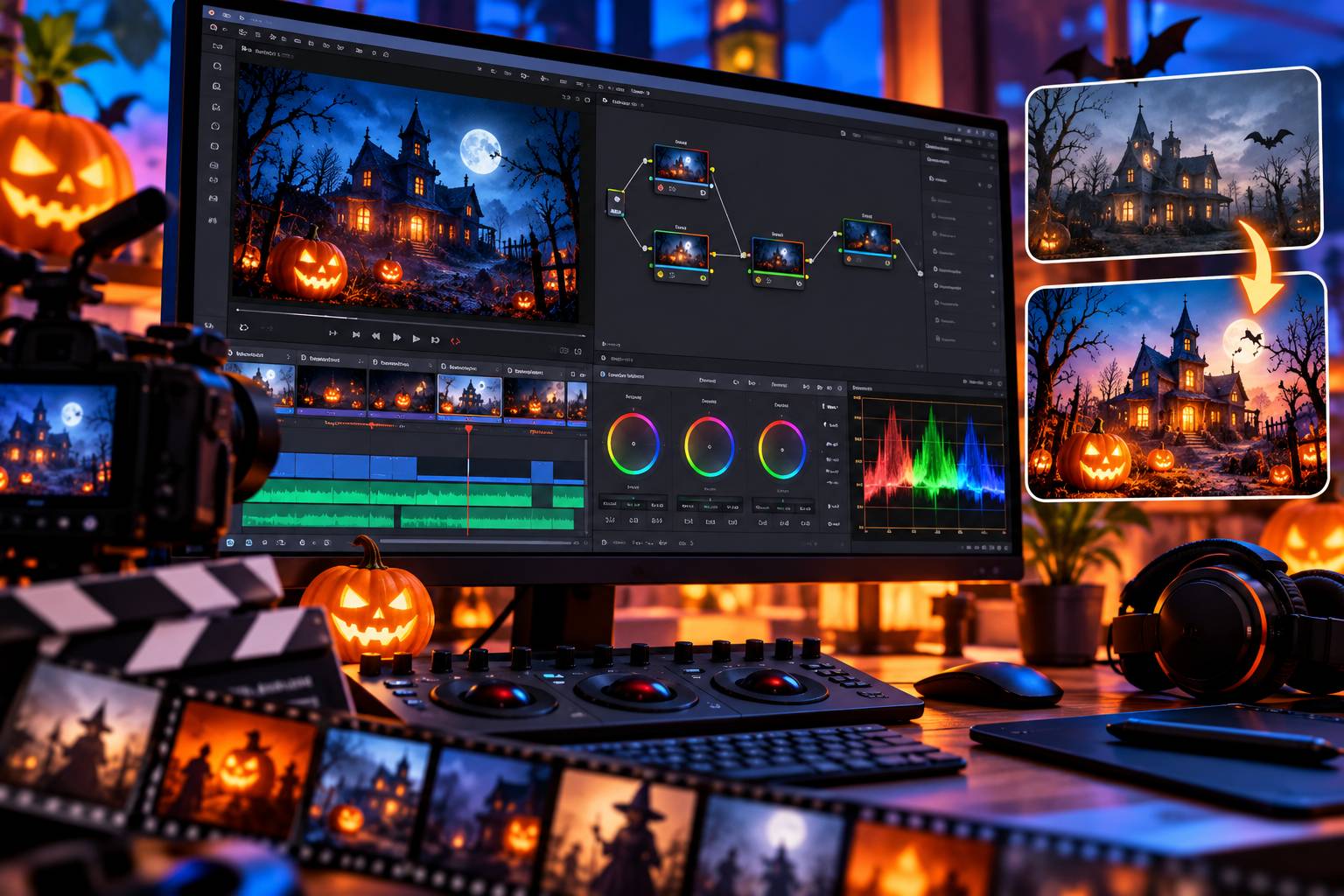 Cách phối hợp các tông màu tối xen lẫn sắc cam rực rỡ mang đậm chất đêm hội Halloween