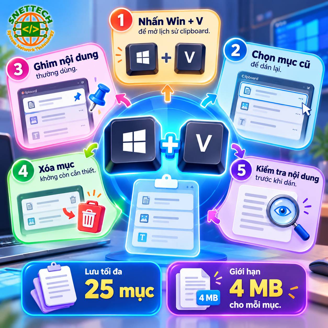 5 mẹo sử dụng lịch sử clipboard Windows 11 bằng tổ hợp phím Win và V