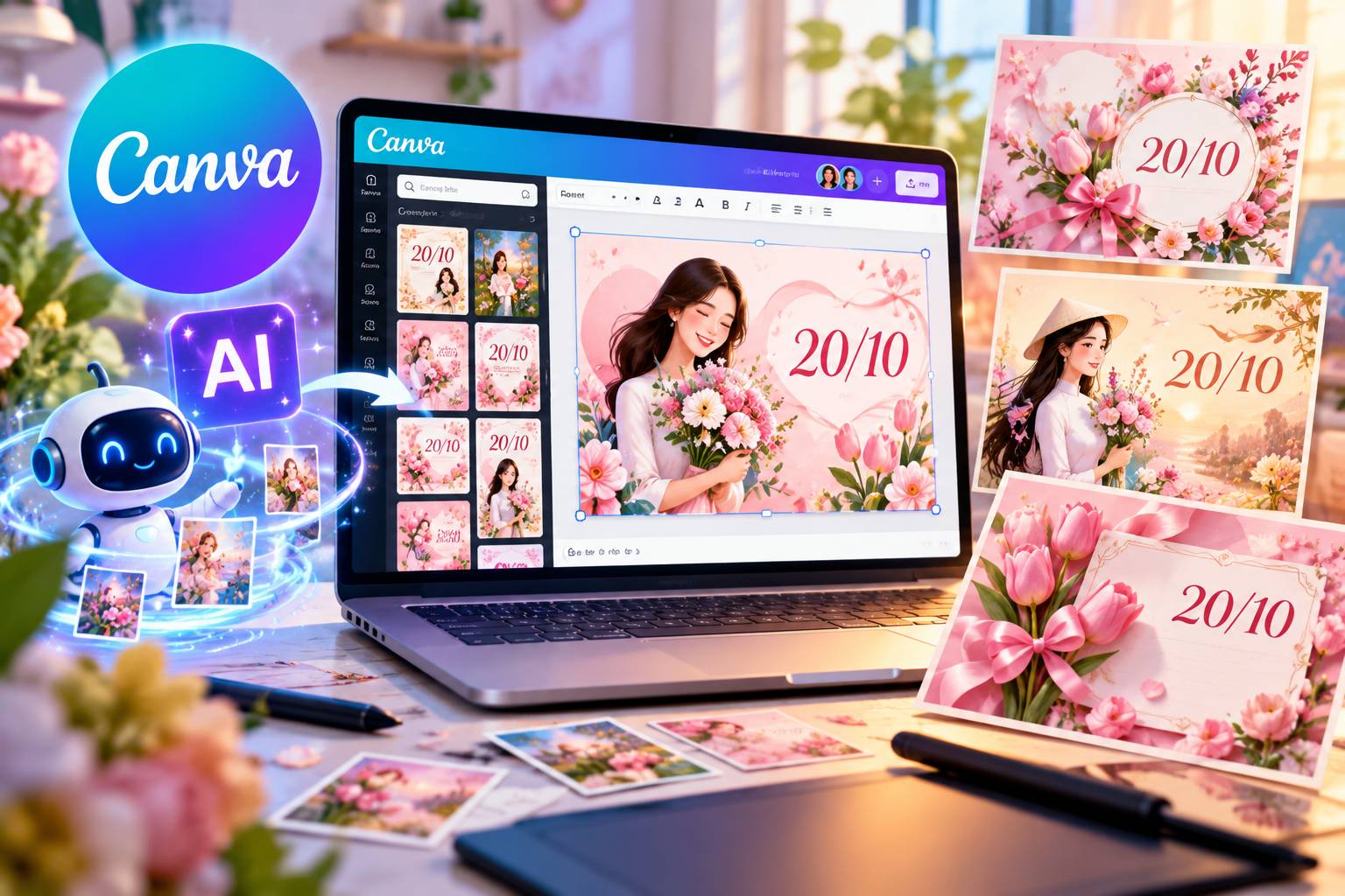 Tạo thiệp 20/10 bằng Canva và AI giúp người dùng dễ dàng thiết kế nên những món quà số vô cùng độc đáo