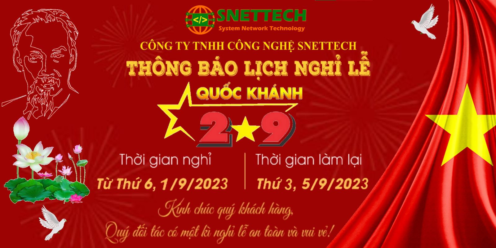 Thông báo lịch nghỉ lễ Quốc Khánh 2/9/2023