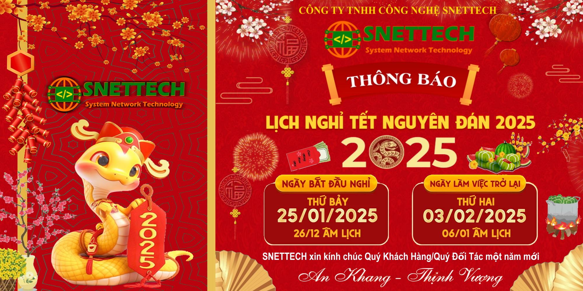 Thông báo lịch nghỉ tết Nguyên Đán Ất Tỵ 2025