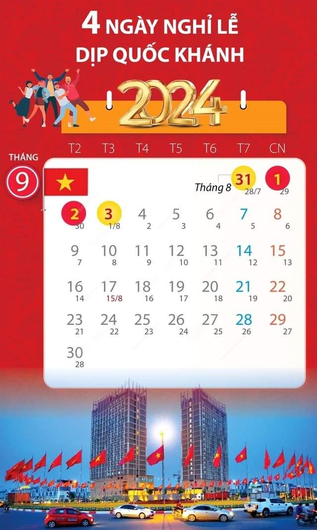 Lịch nghỉ lễ Quốc Khánh 2024