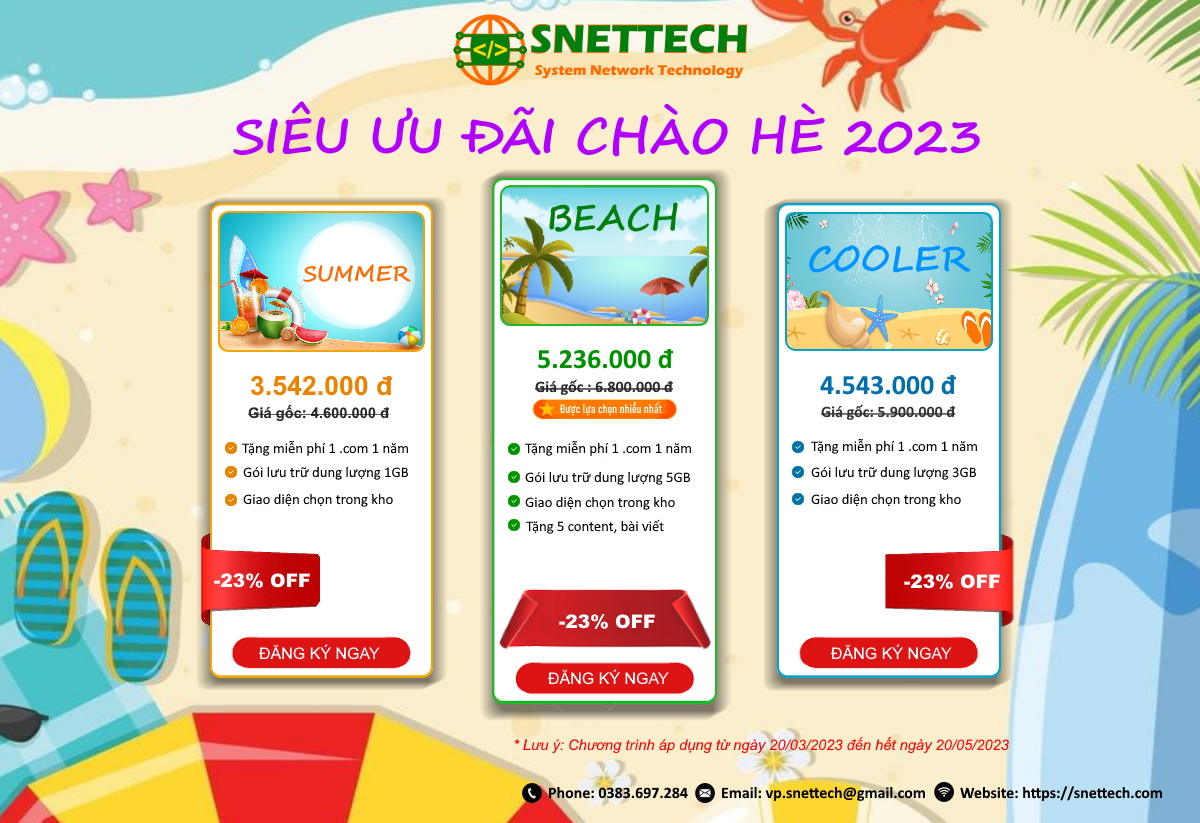 Bảng giá ưu đãi thiết kế website bán hàng chào hè 2023