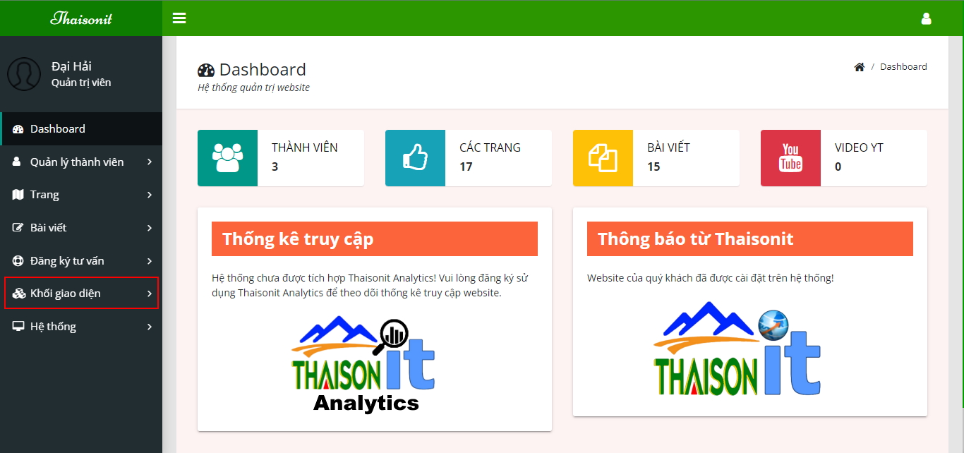 Nhấn vào khối giao diện tại menu bên trái